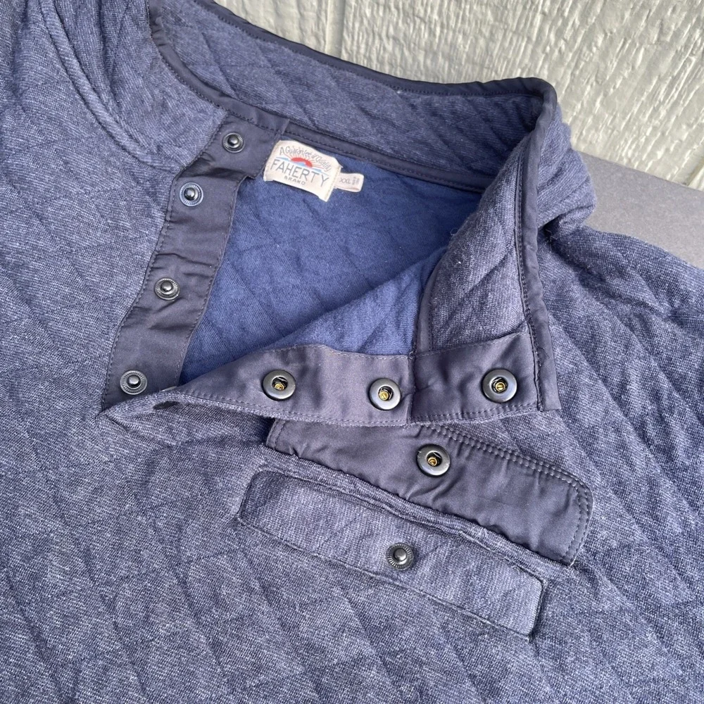 Faherty Epic Quilted Fleece sweatshirt Mens 2XL Navy Melange Pullover 1/4 Snap